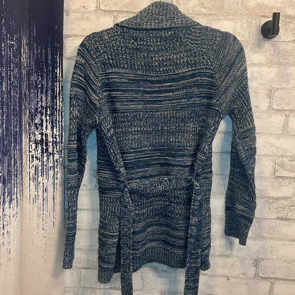 Women’s Teal and gray chunky wrap/tie cardigan M - Picture 3 of 4